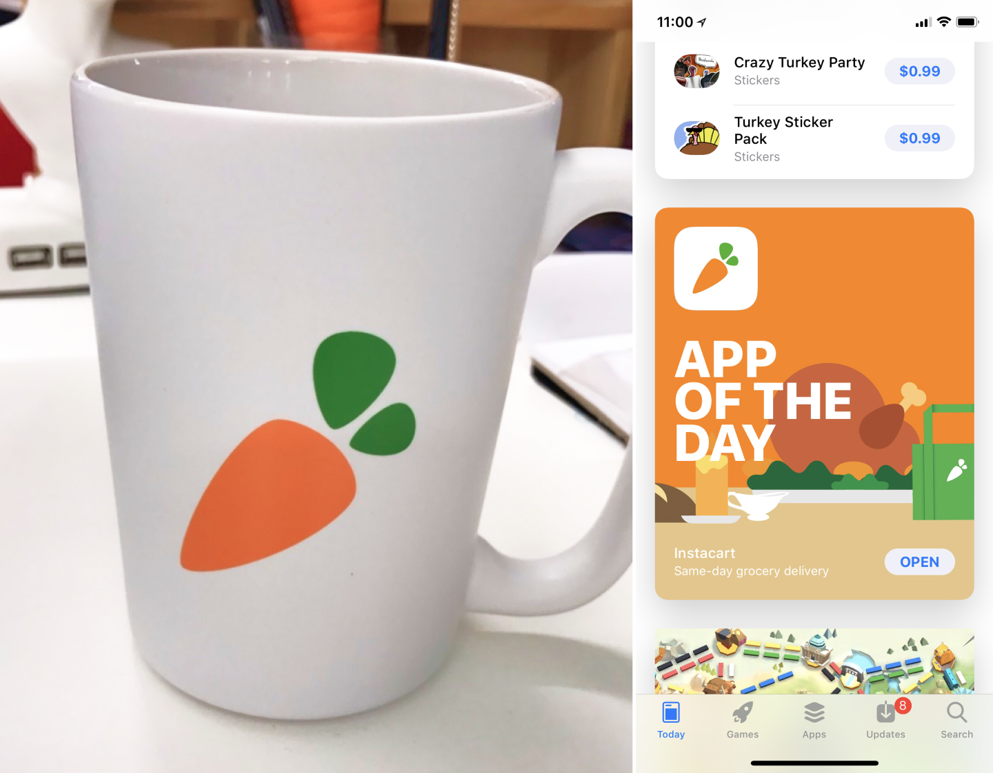A mug and featured on the iPhone App Store